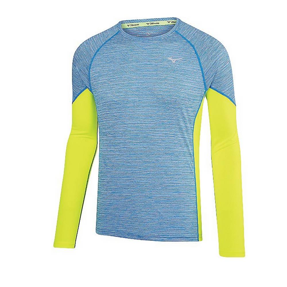 Blusa Mizuno Alpha Long Sleeve - Homem - Azuis/Amarelas - CJFGS9708